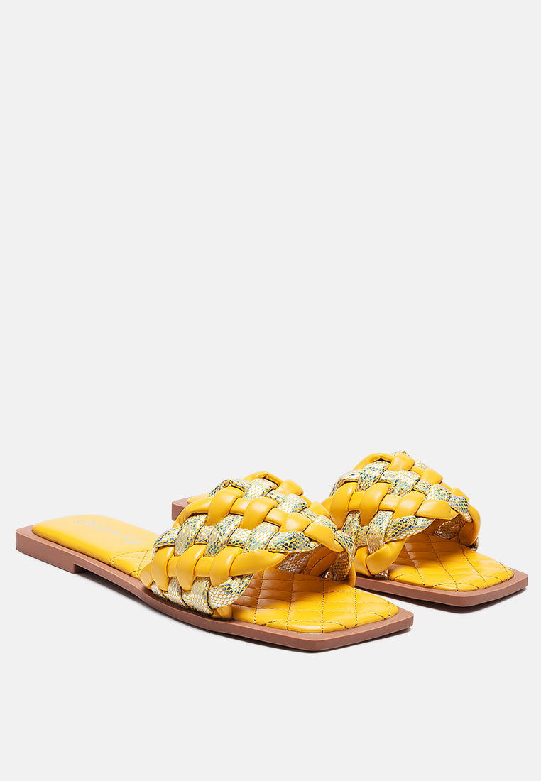 allium metallic woven strap flats by ruw#color_yellow