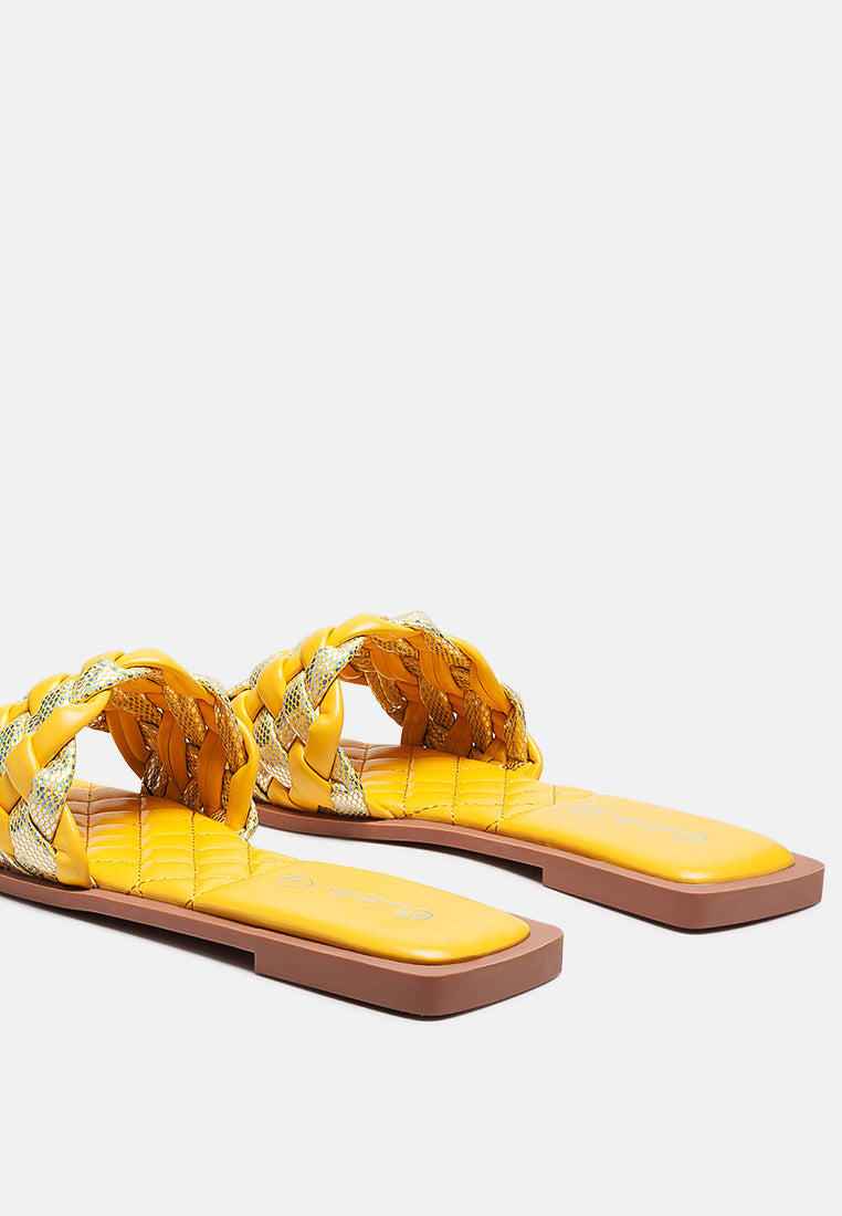 allium metallic woven strap flats by ruw#color_yellow