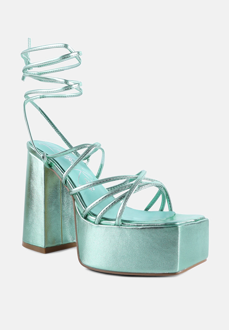 anvil metallic block heeled lace up sandals#color_green