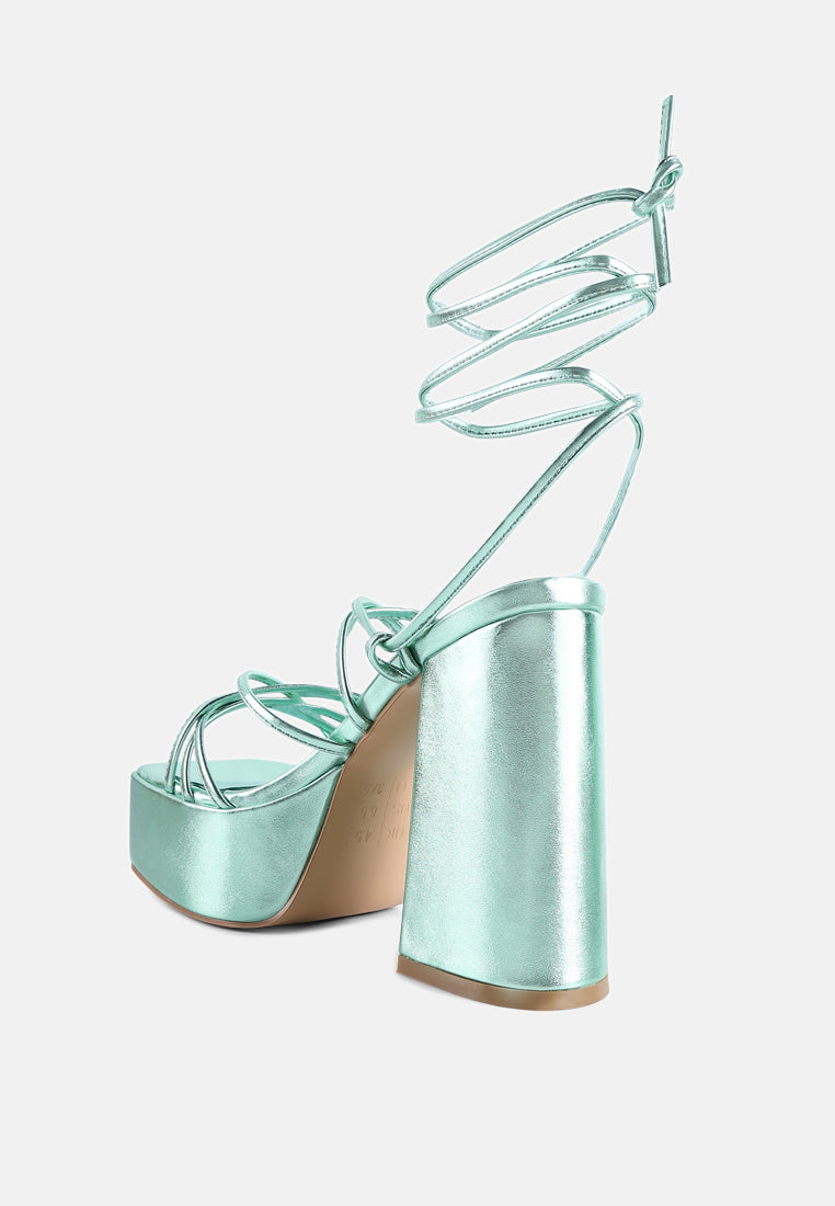 anvil metallic block heeled lace up sandals#color_green