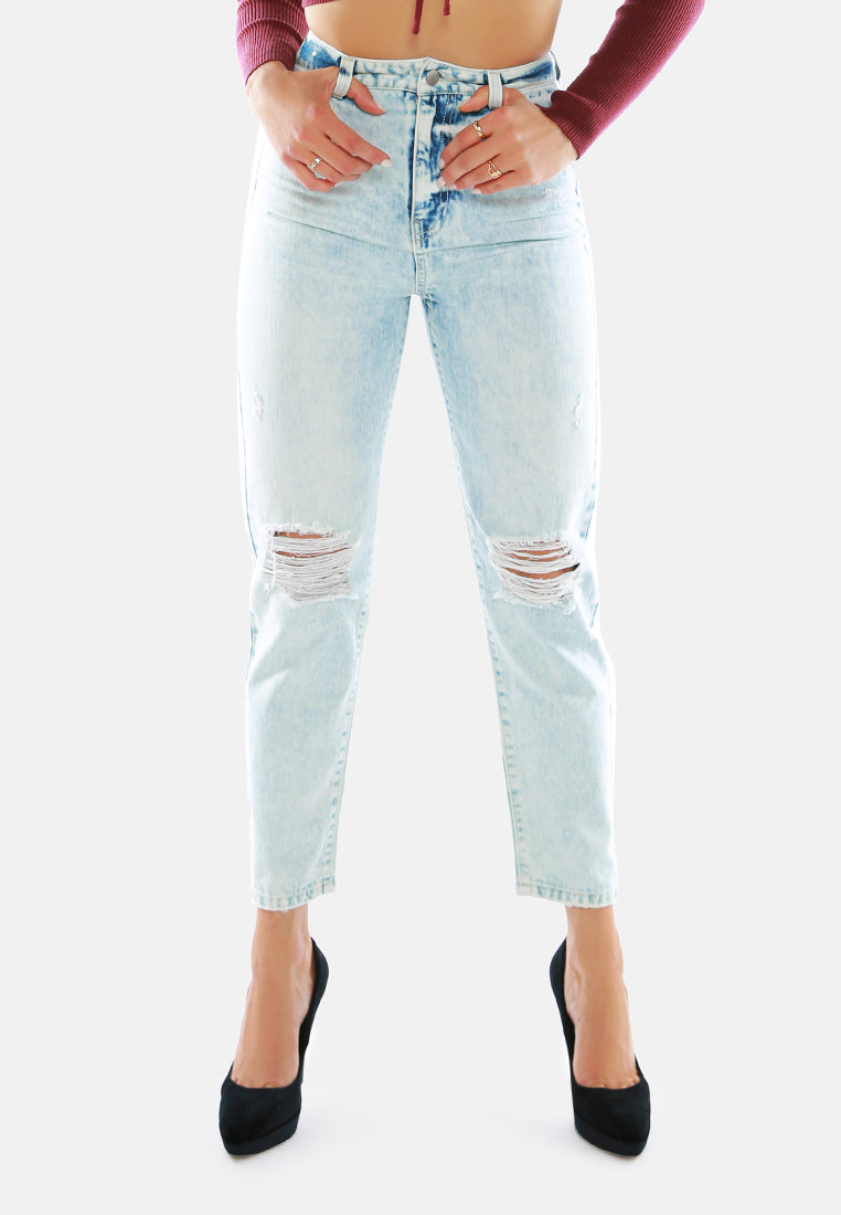 ripped acid washed  jeans pants#color_light-blue