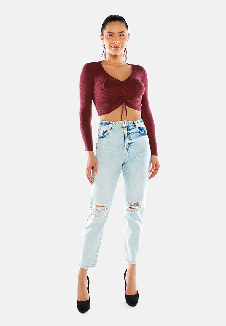 ripped acid washed  jeans pants#color_light-blue