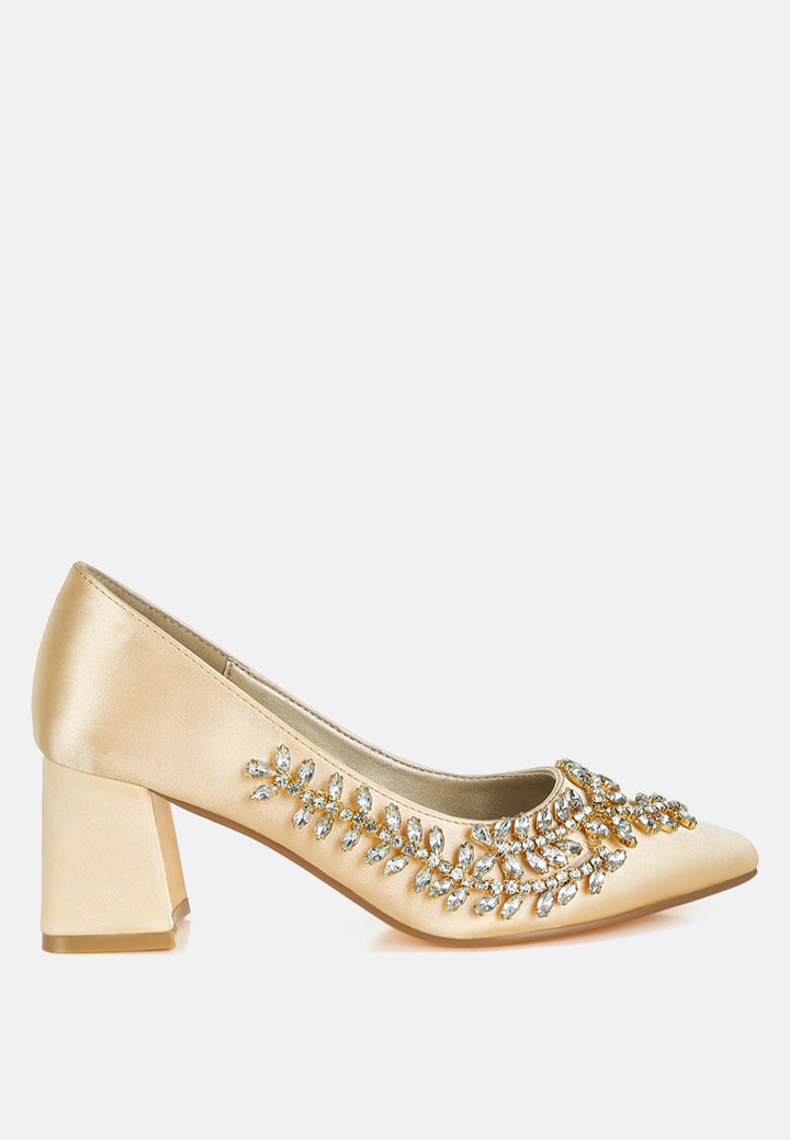 satin diamante embellished pumps by mode#color_beige