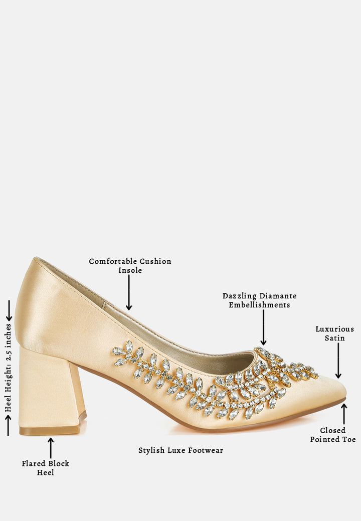 satin diamante embellished pumps by mode#color_beige