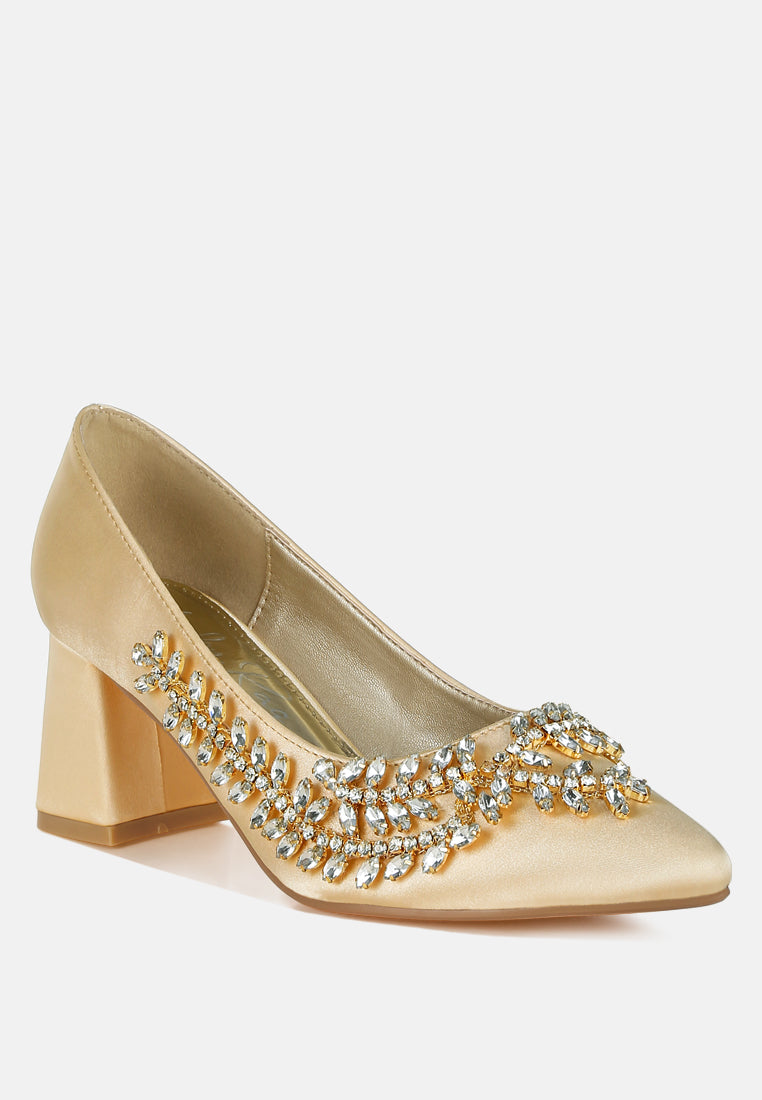 satin diamante embellished pumps by mode#color_beige