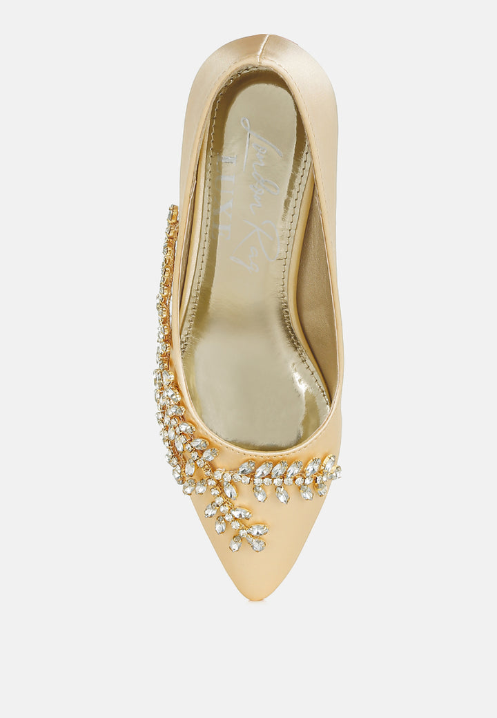 satin diamante embellished pumps by mode#color_beige