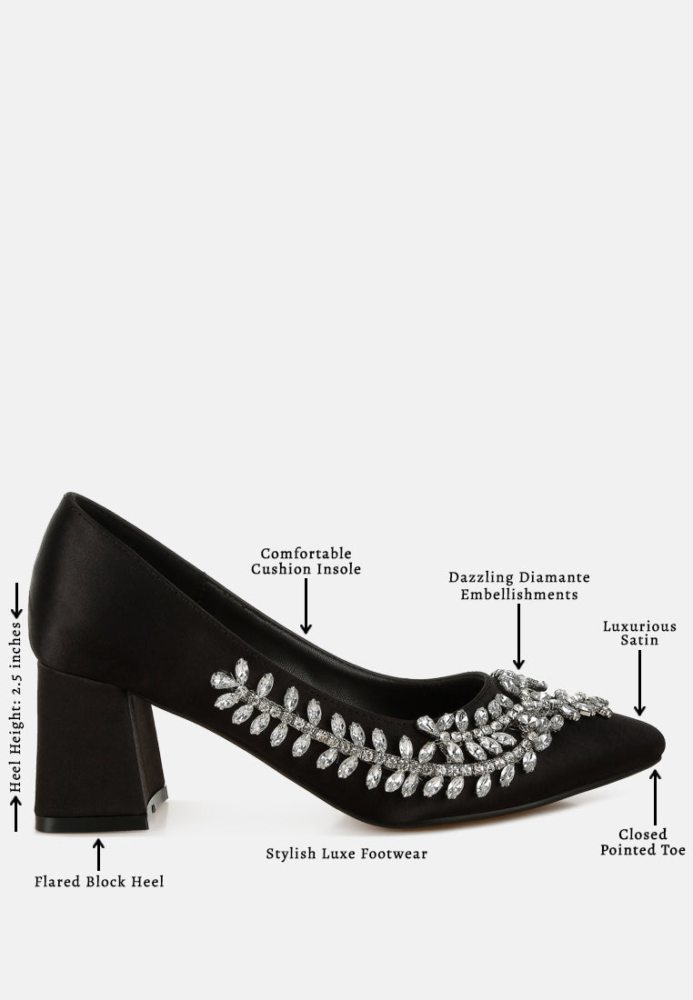 satin diamante embellished pumps by mode#color_black