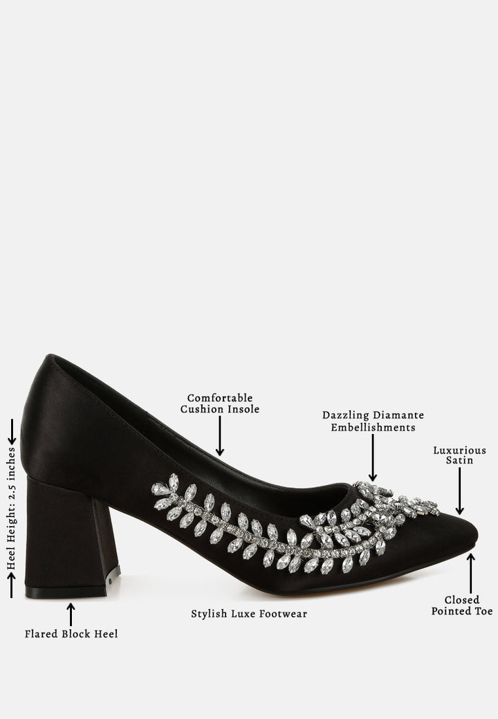 satin diamante embellished pumps by mode#color_black