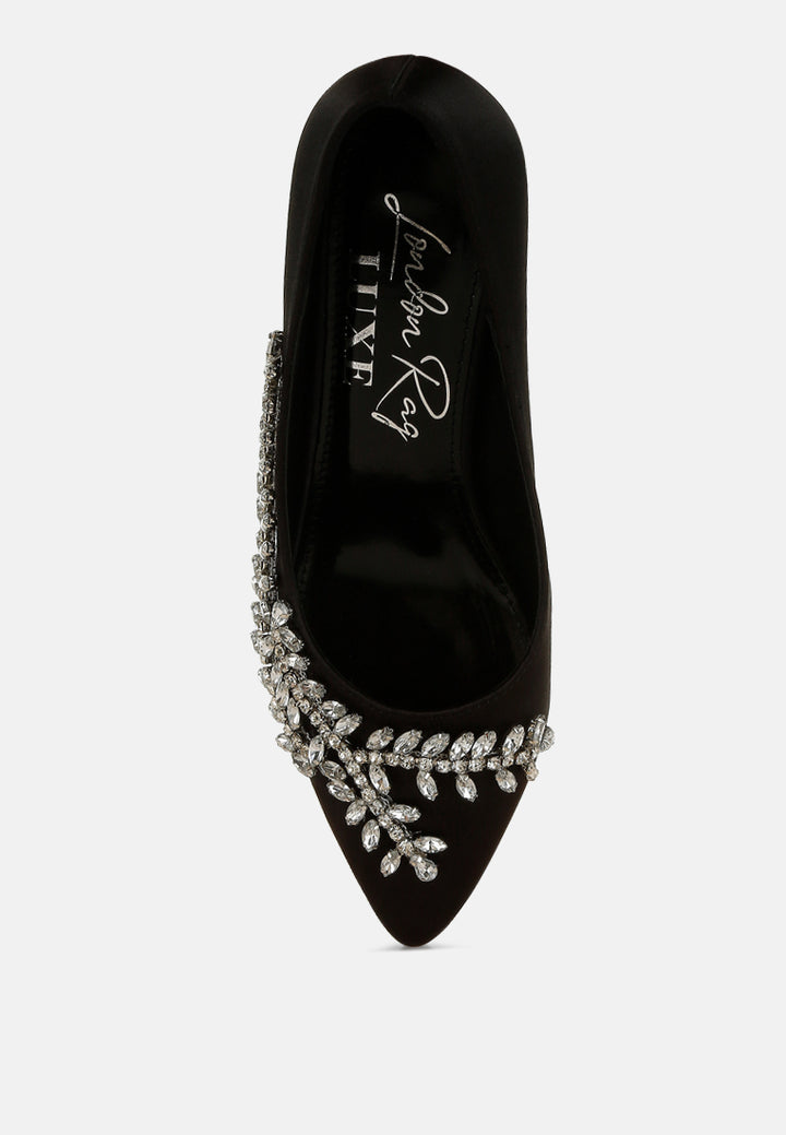 satin diamante embellished pumps by mode#color_black