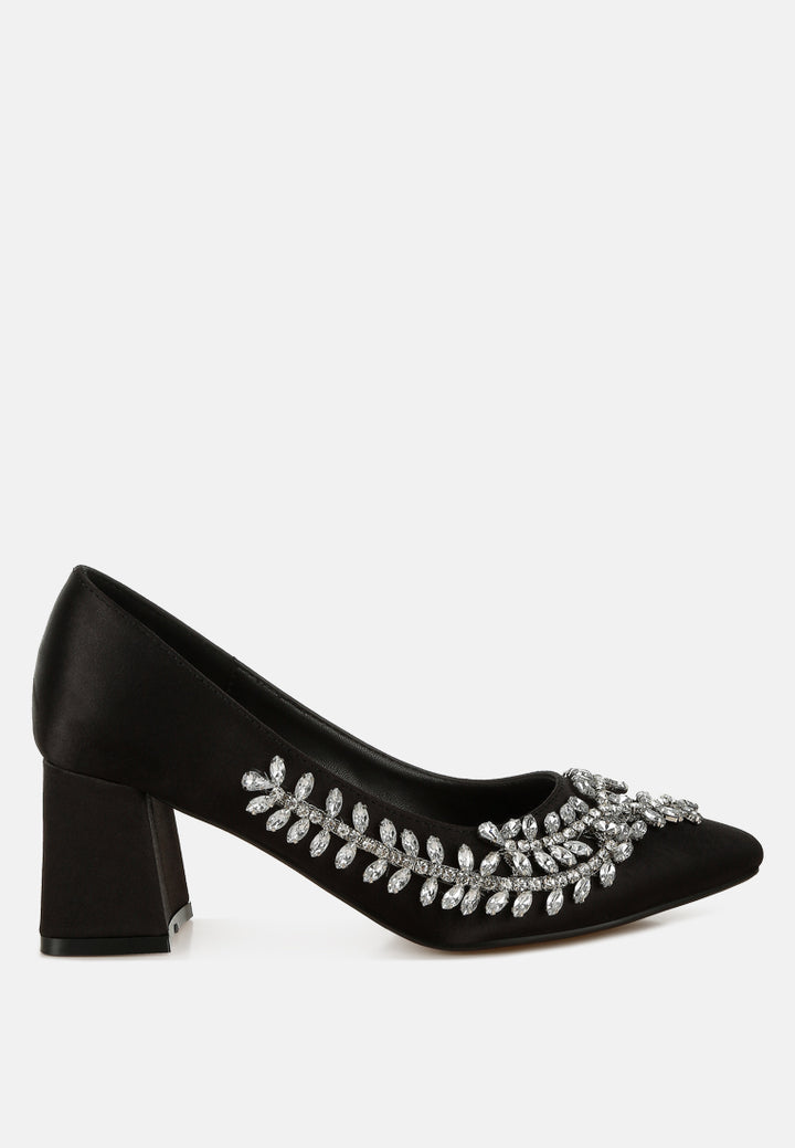 satin diamante embellished pumps by mode#color_black