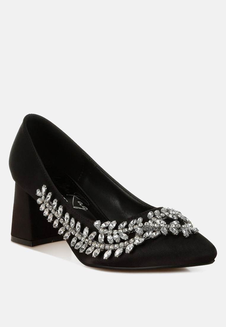 satin diamante embellished pumps by mode#color_black