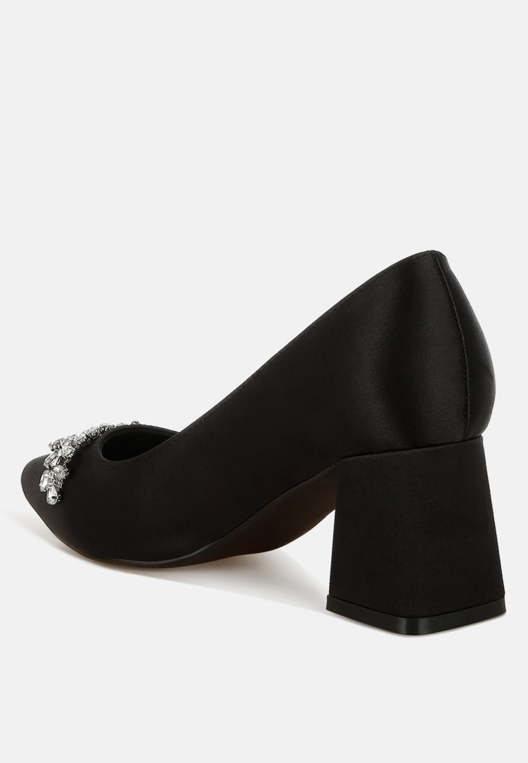 satin diamante embellished pumps by mode#color_black
