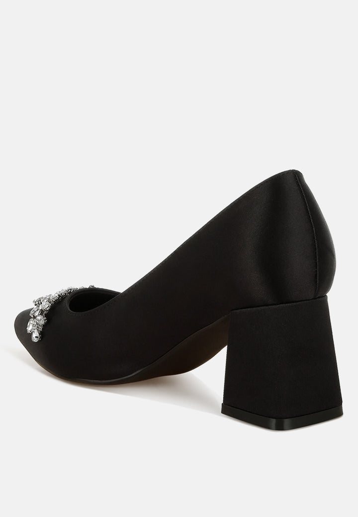 satin diamante embellished pumps by mode#color_black