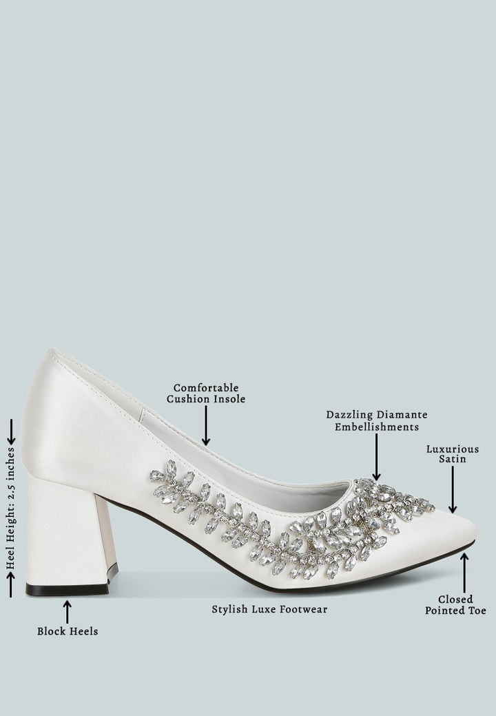 satin diamante embellished pumps by mode#color_white