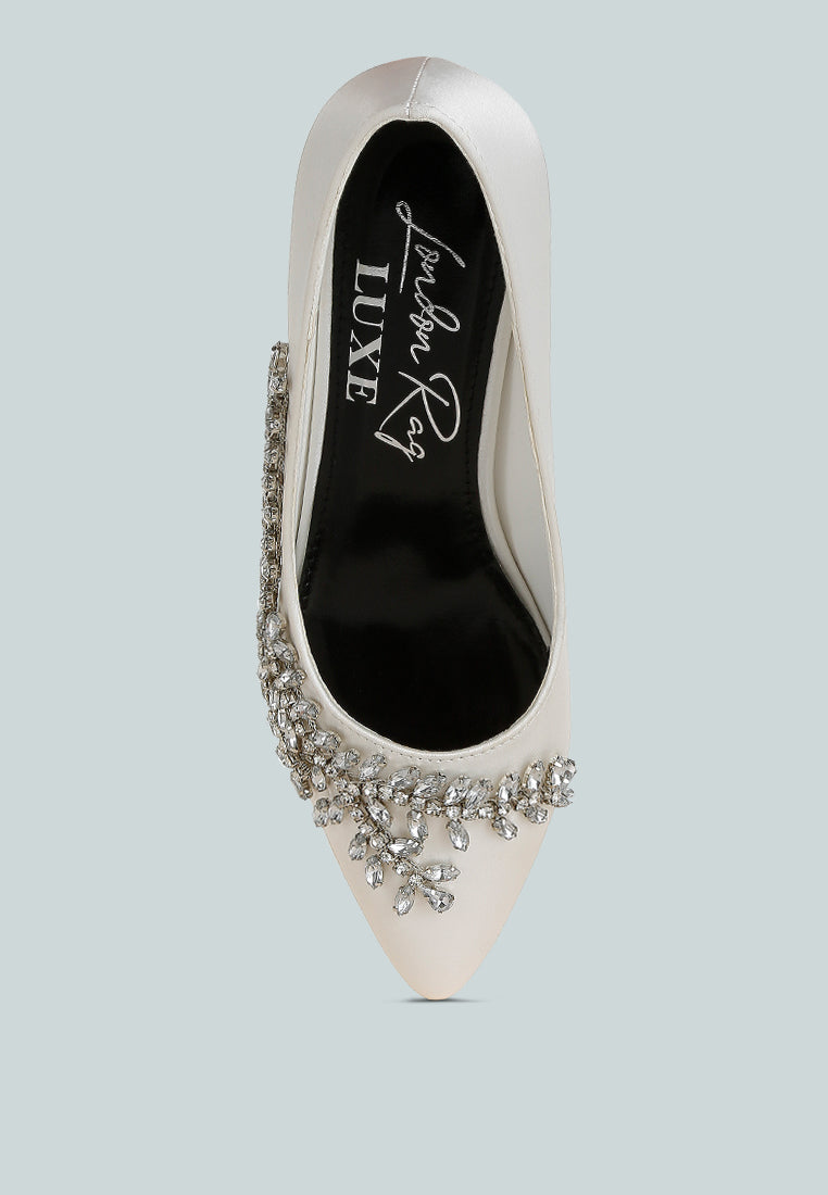 satin diamante embellished pumps by mode#color_white