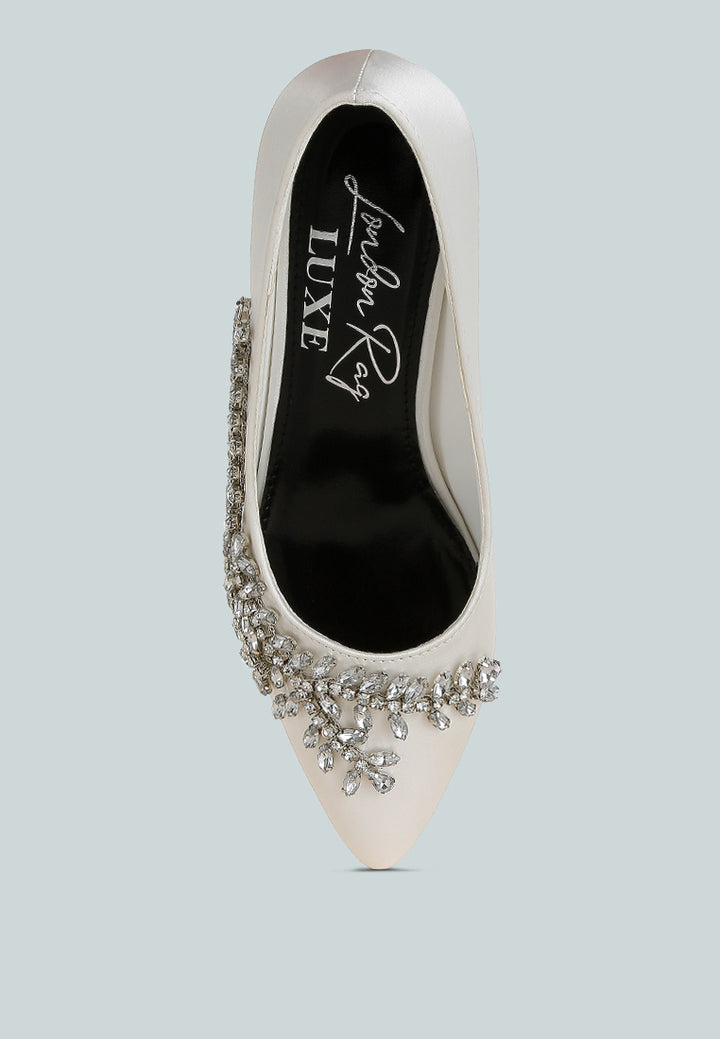 satin diamante embellished pumps by mode#color_white