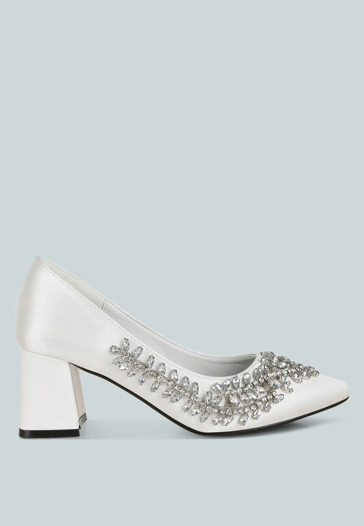 satin diamante embellished pumps by mode#color_white
