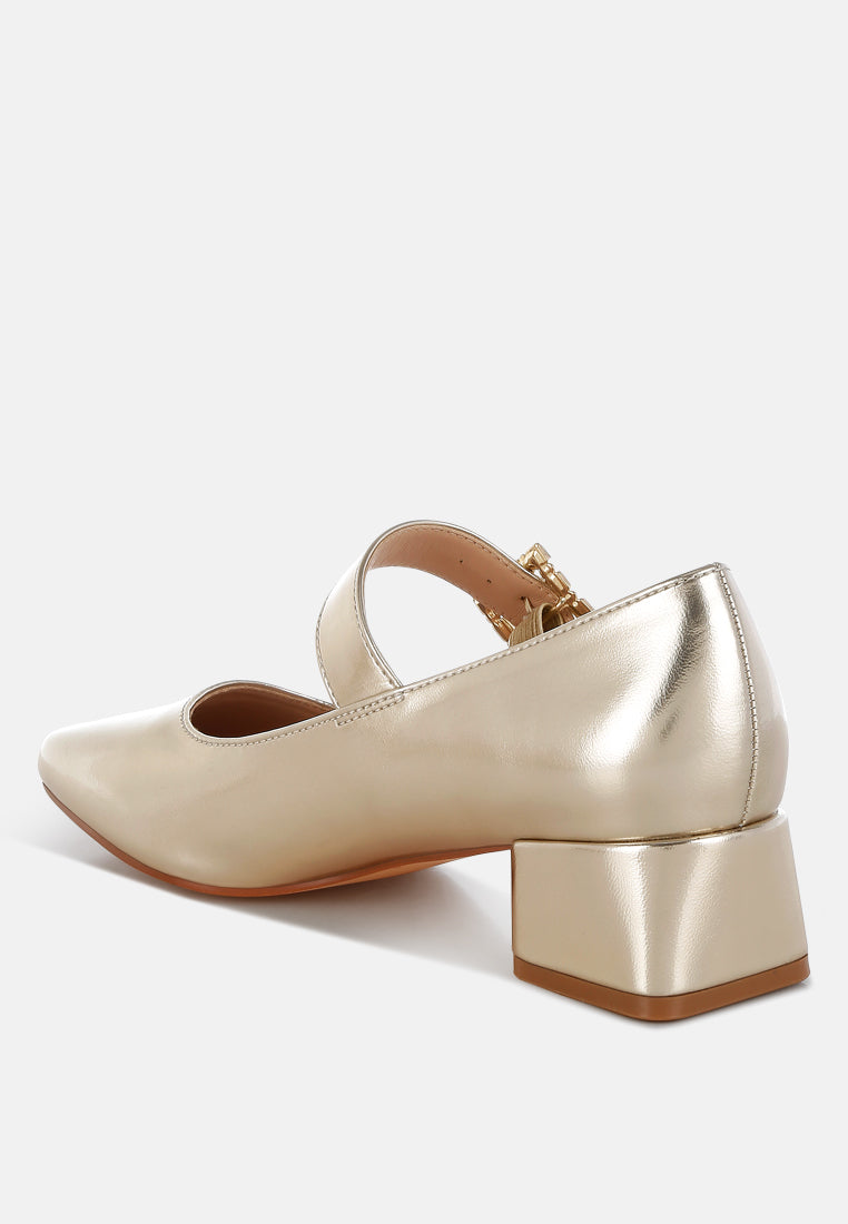 abeba diamante brooch metallic mary jane pumps#color_gold