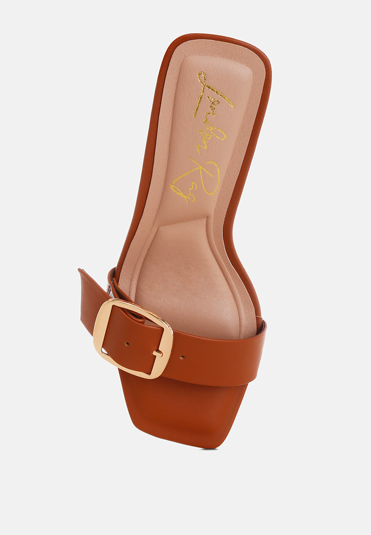 buckle strap slip on sandals by mode#color_Tan