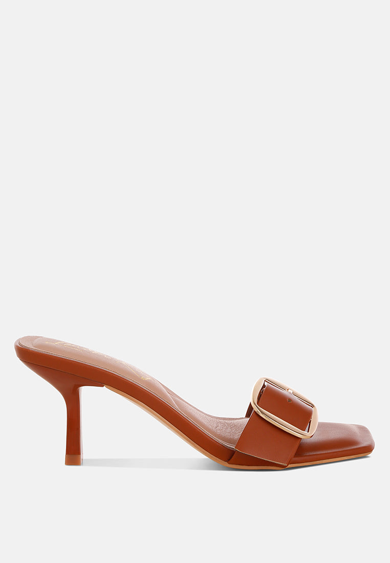 buckle strap slip on sandals by mode#color_Tan