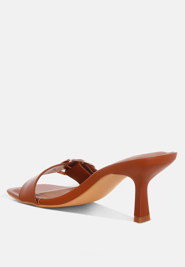 buckle strap slip on sandals by mode#color_Tan