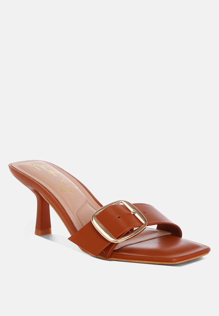 buckle strap slip on sandals by mode#color_Tan