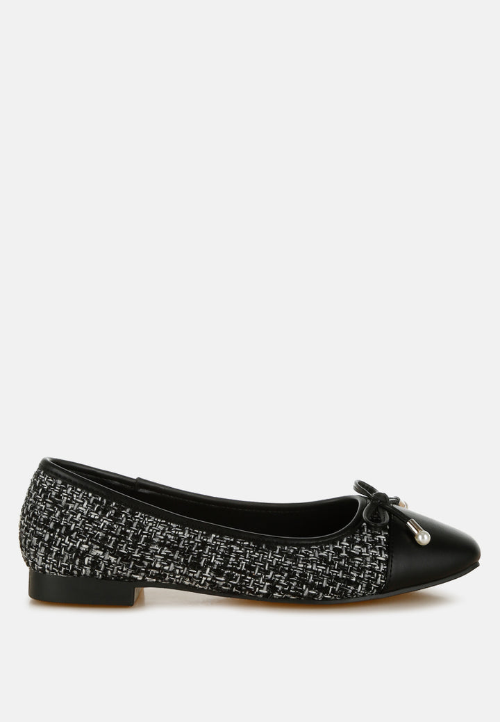 acino boucle pearl bow ballerinas#color_black