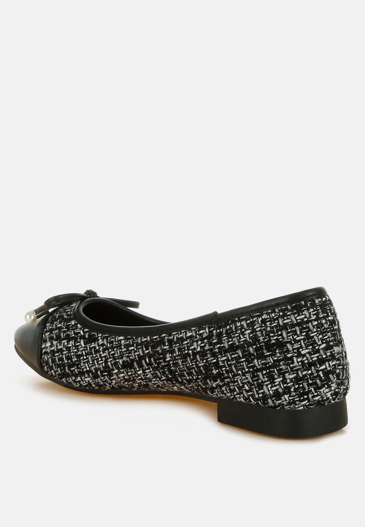 acino boucle pearl bow ballerinas#color_black