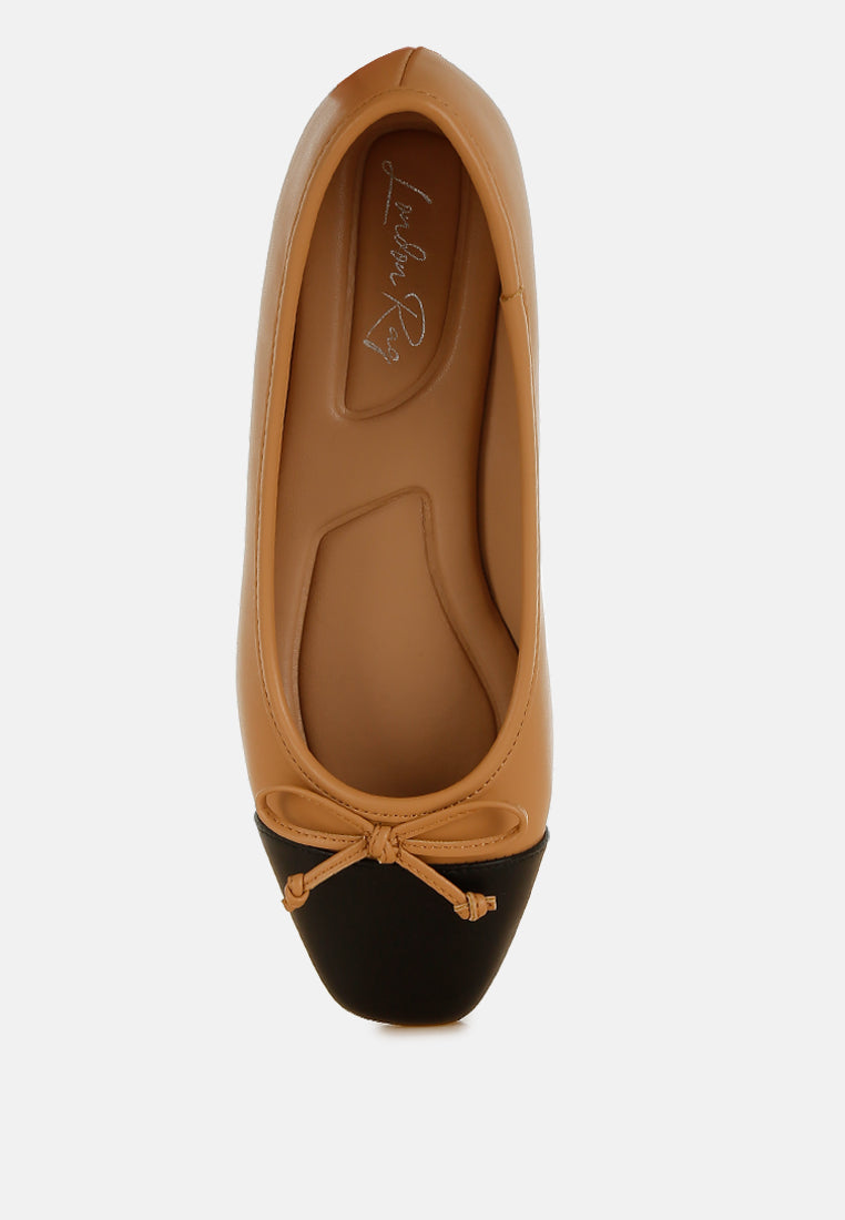 acino faux leather bow detail ballerinas#color_camel