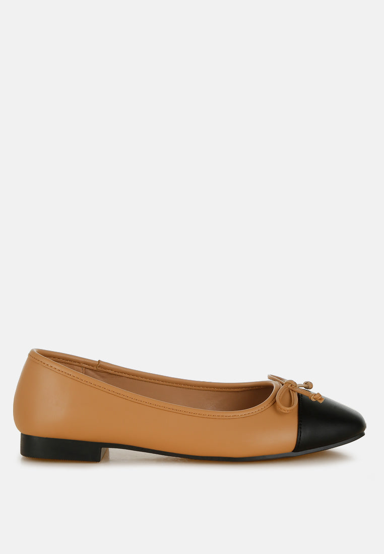 faux leather bow detail ballerinas by ruw#color_camel