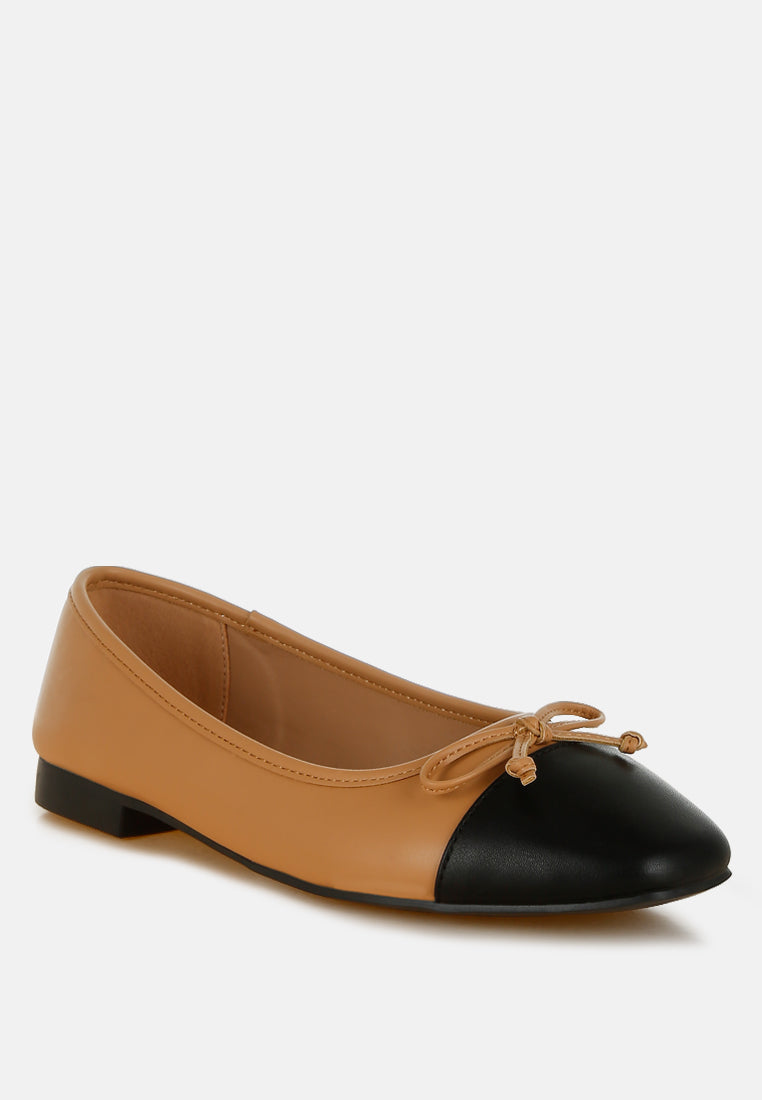 faux leather bow detail ballerinas by ruw#color_camel