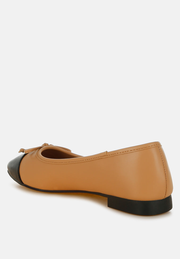 acino faux leather bow detail ballerinas#color_camel