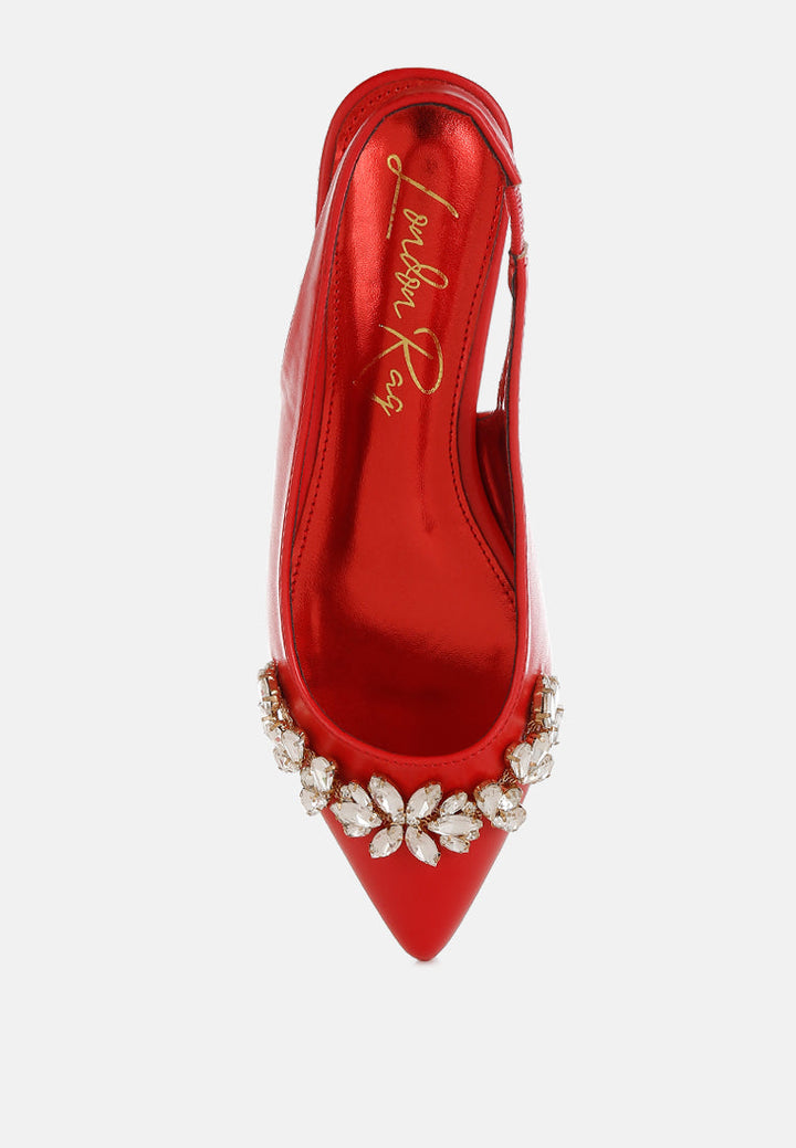diamante embellished flat sandals by mode#color_red