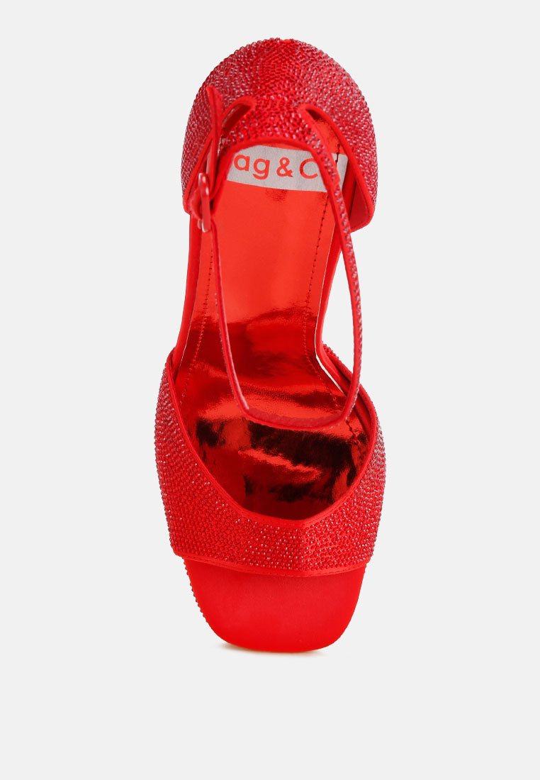 alaya rhinestones high stiletto heel sandals#color_Red Satin