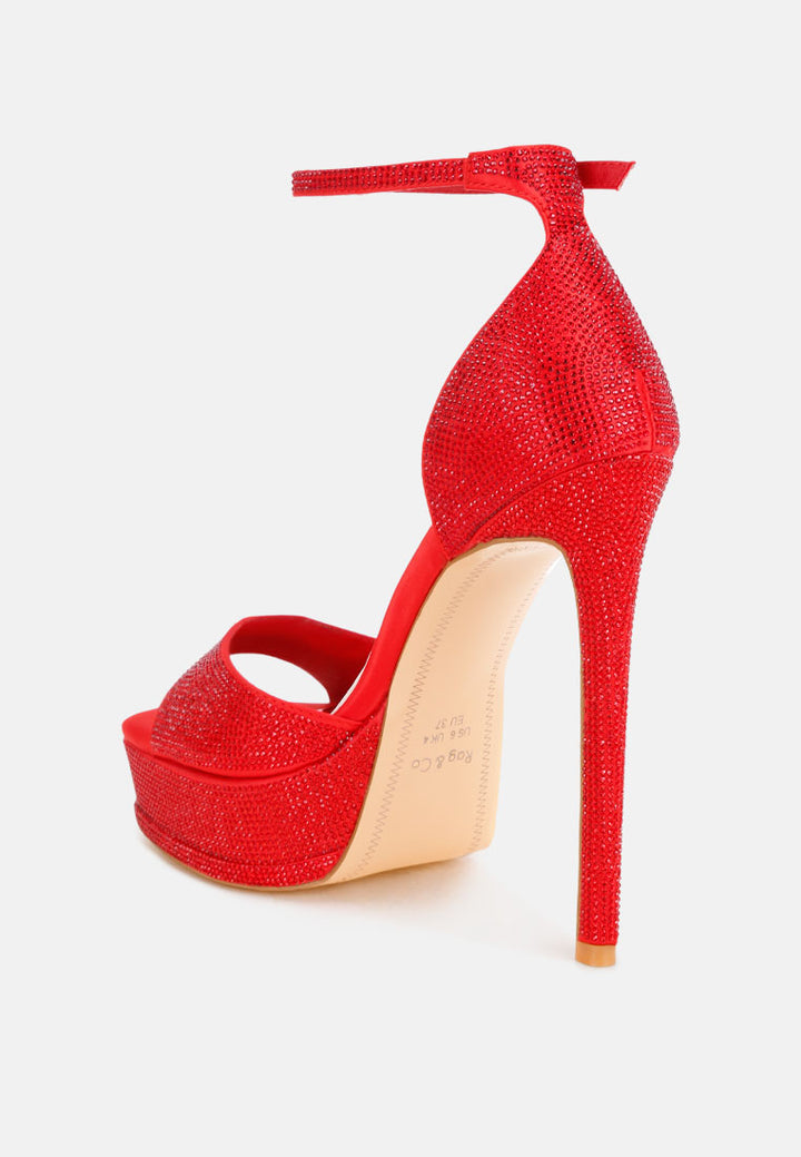 alaya rhinestones high stiletto heel sandals#color_Red Satin