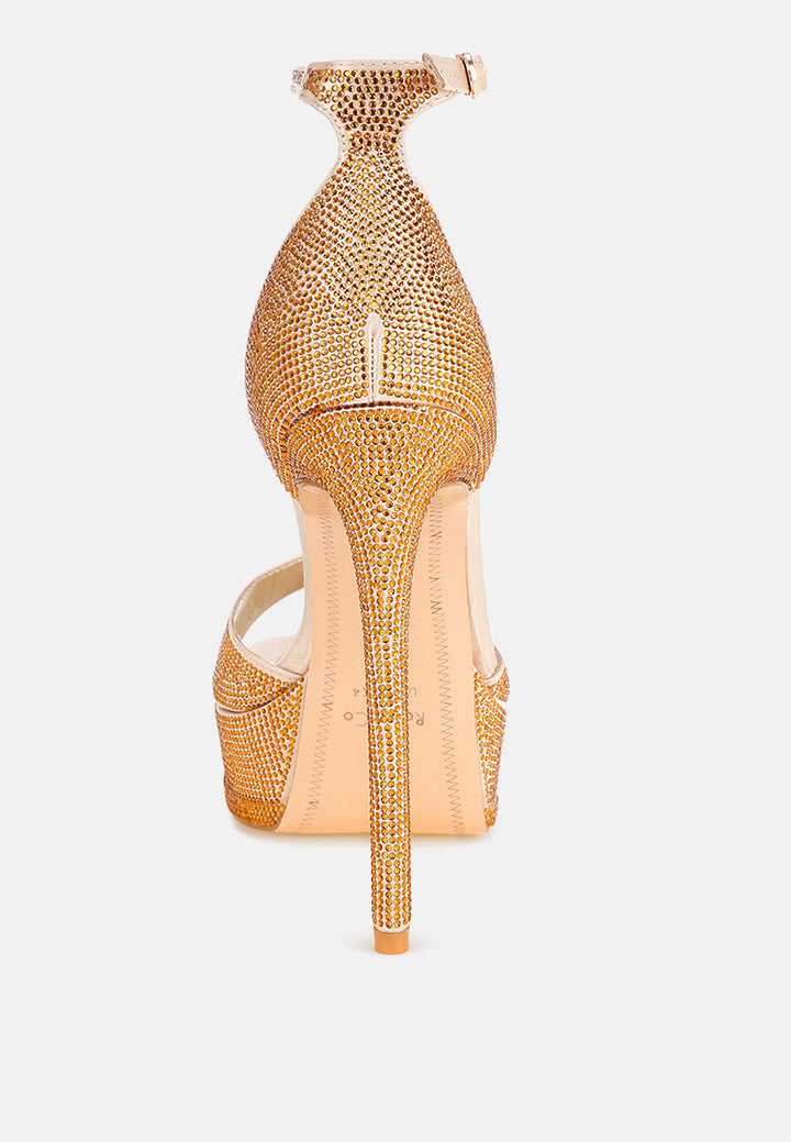 alaya rhinestones high stiletto heel sandals#color_gold Satin