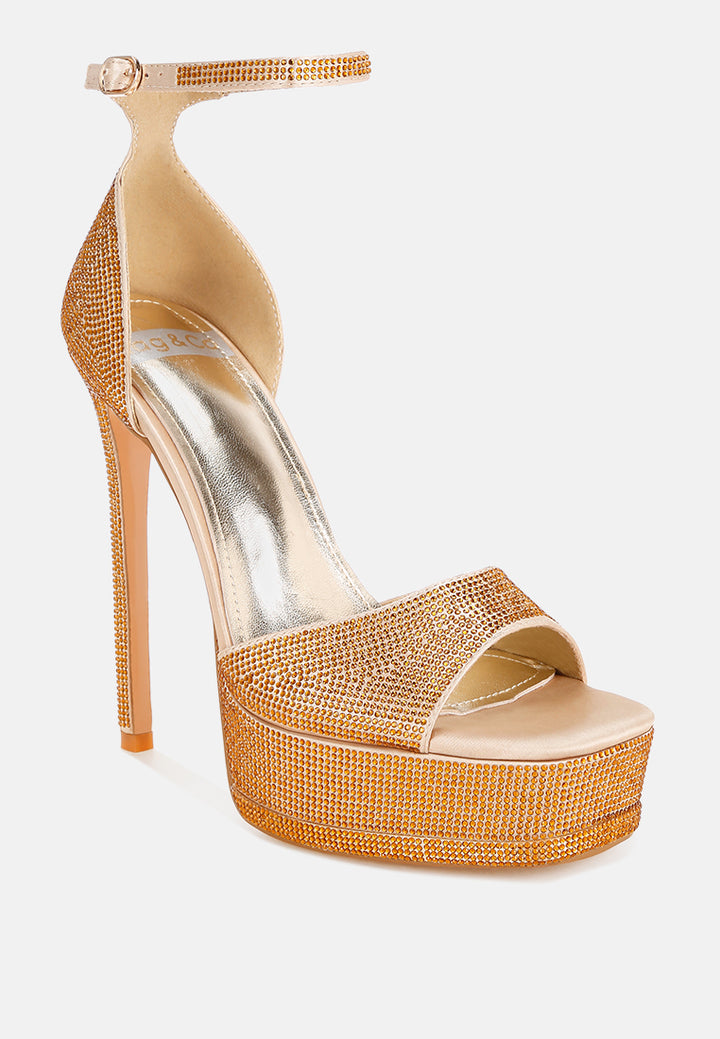 alaya rhinestones high stiletto heel sandals#color_gold Satin