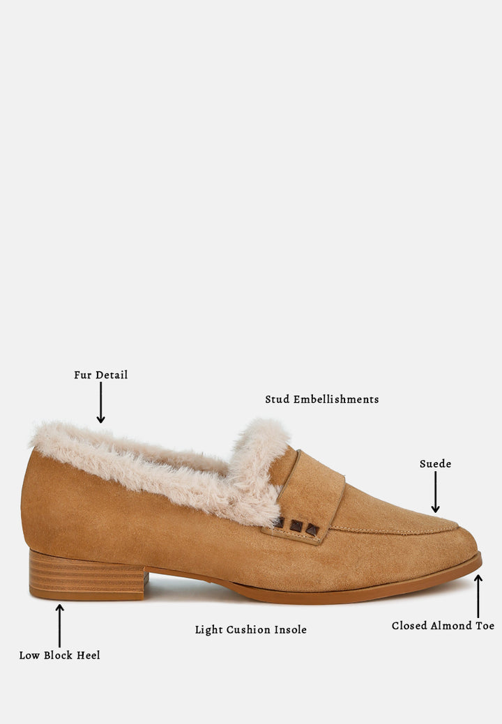 allie fur trim suede loafers#color_beige