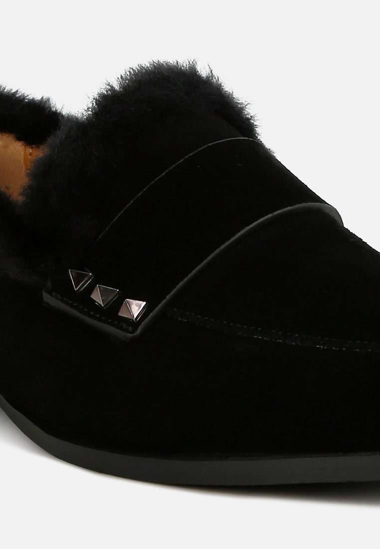 fur trim suede loafers by ruw#color_black