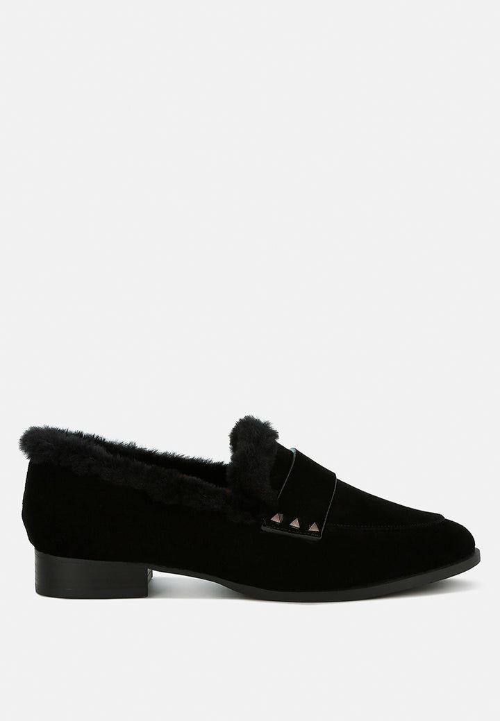 allie fur trim suede loafers#color_black