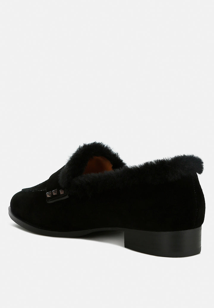 allie fur trim suede loafers#color_black