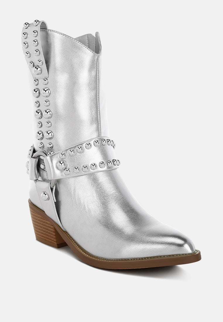 altair studded harness detail boots#color_silver