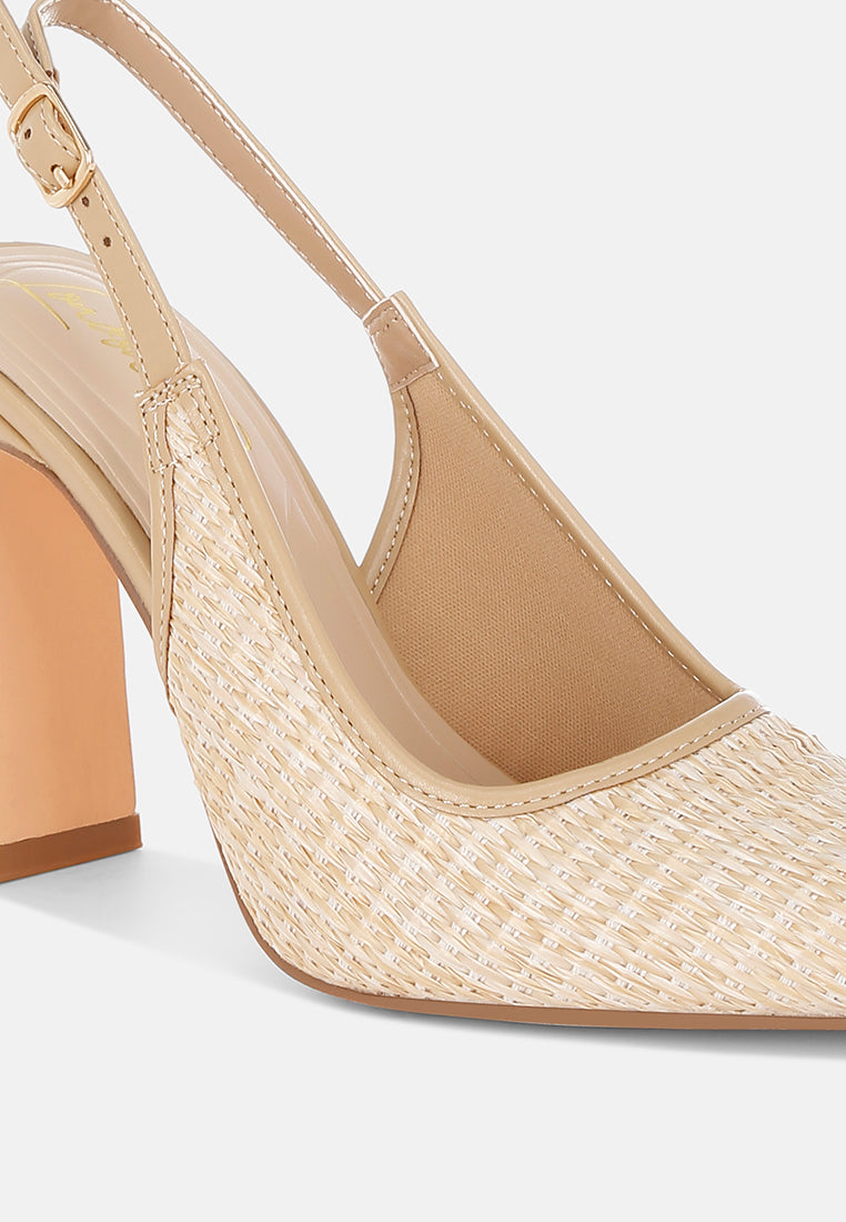 pompa slingback ujung runcing rafia dengan mode#color_beige