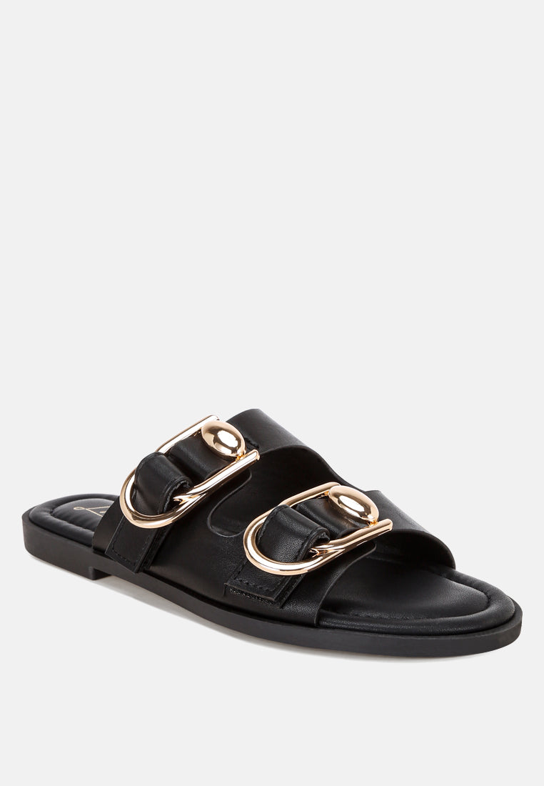 amahi dual strap slip-on flats#color_black-smooth