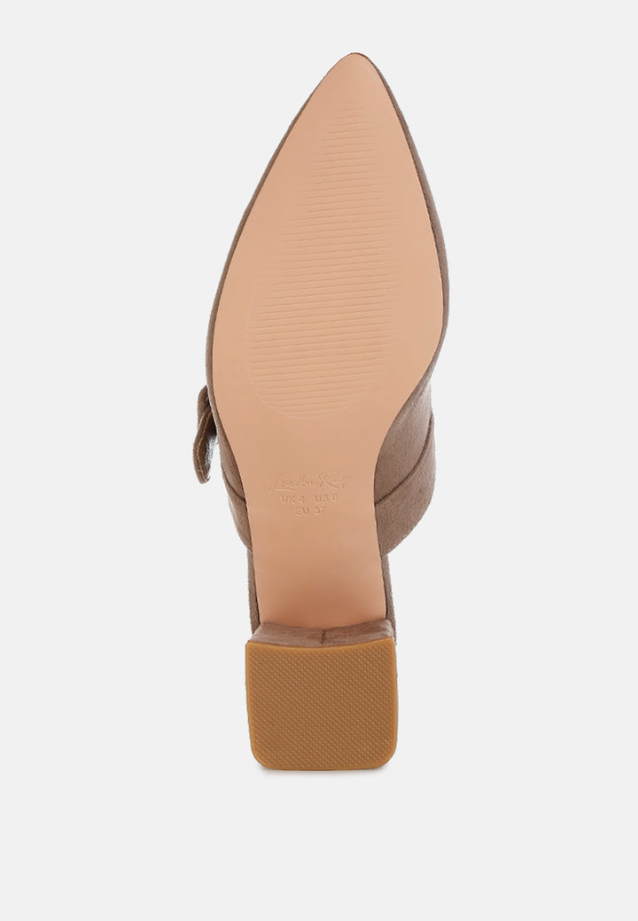 buckle strap detail microfiber mules by ruw#color_taupe