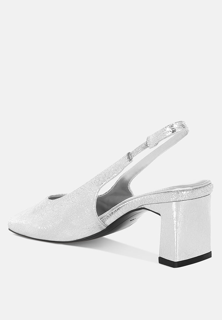 amberin crinkled metallic slingback heels#color_silver