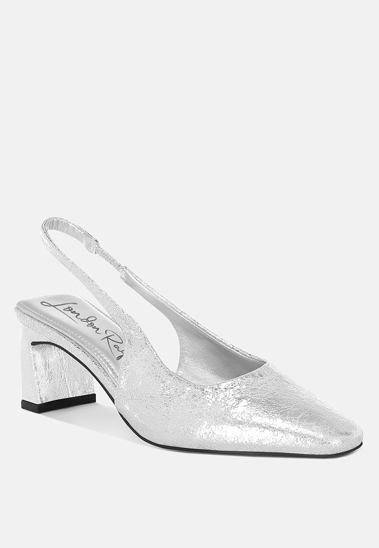 amberin crinkled metallic slingback heels#color_silver