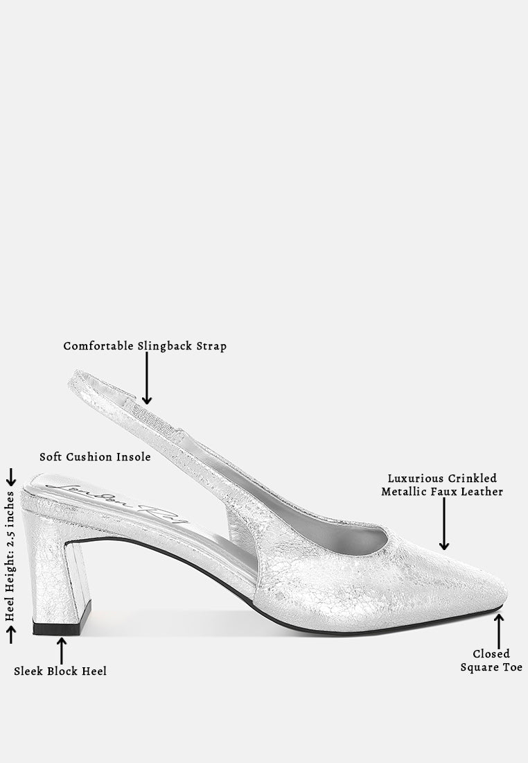amberin crinkled metallic slingback heels#color_silver