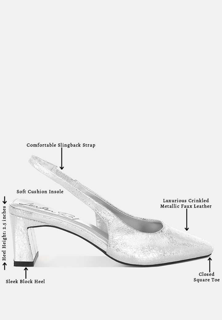 amberin crinkled metallic slingback heels#color_silver