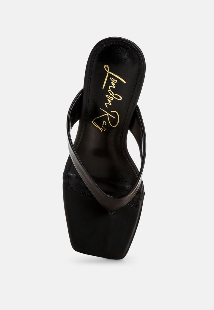 amilta square toe thong heels#color_black-smooth